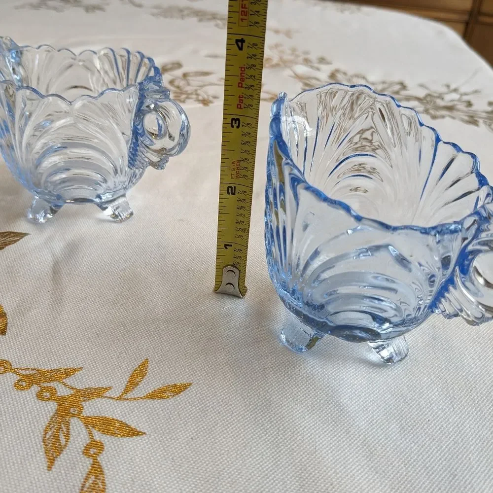 Cambridge Caprice Moonlight Blue Footed Creamer & Sugar Bowl Vtg MidcenturySwirl